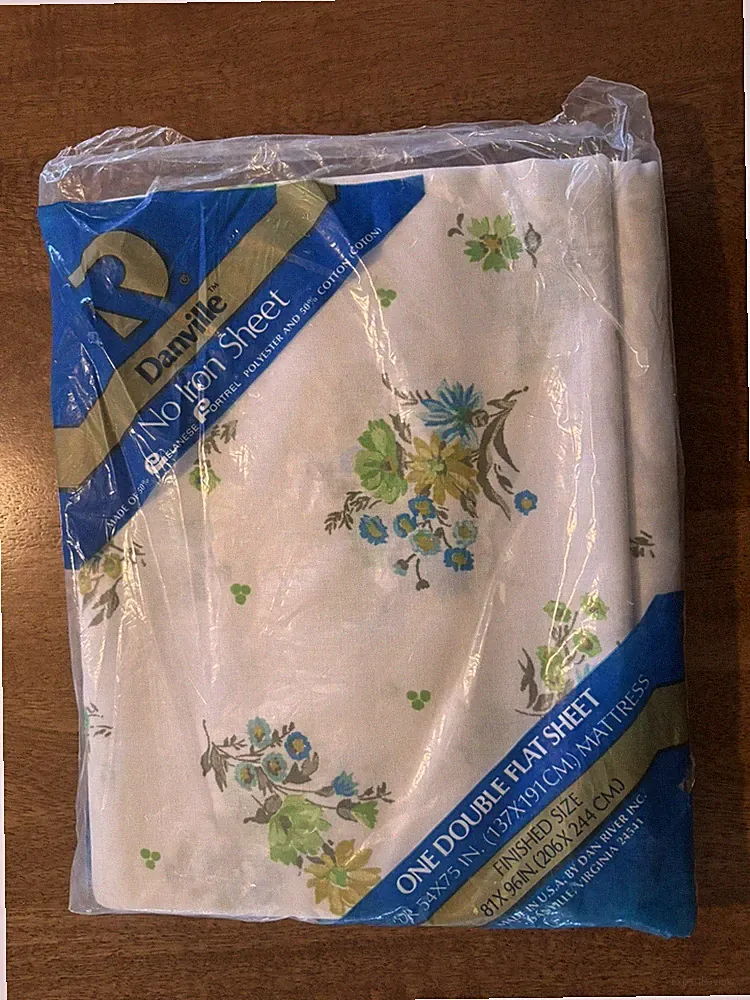 Danville No Iron Double Flat Sheet 81x96 White Floral USA Bedspread 3502