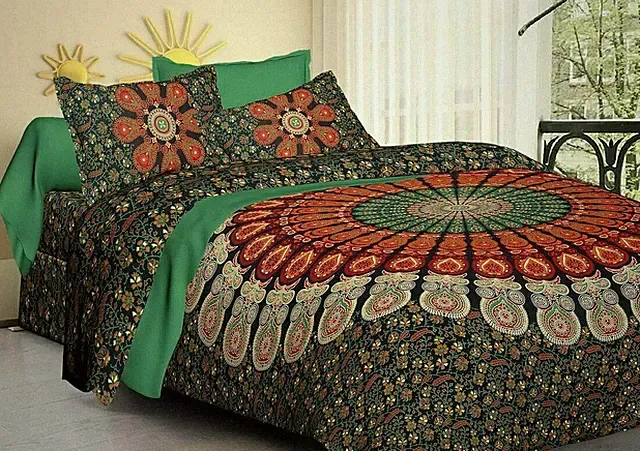 Handmade Bedspread Queen Size Bed Cover Bedsheet Mandala With Two Pillow Covers