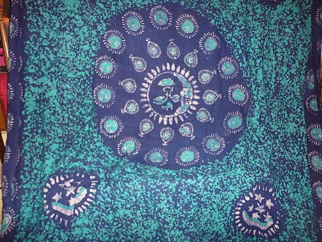 INDIA ART CULTURAL BOHO MAGENTA SUN BLUE TEAL FULL FLAT SHEET BED COVER 82 X 100