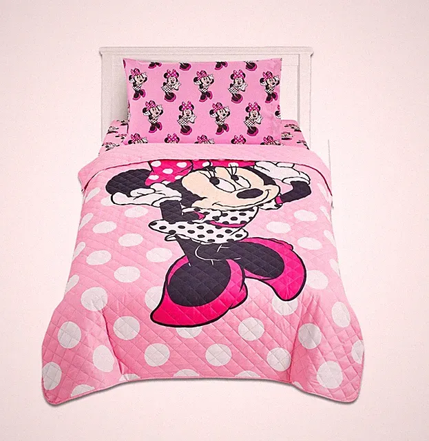 Minnie Mouse Twin Bedding Bedspread, Flat Sheet, Fitted Sheet Pillowcase 4 Piece