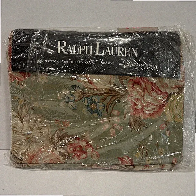 Ralph Lauren Charlotte IV Sage Green Damask Floral Twin Flat Sheet Open Package