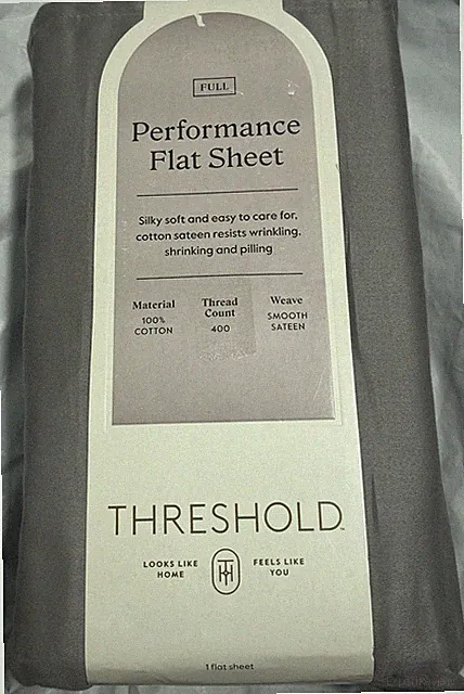 Threshold Performance FULL Flat Sheet, Classic Gray, 400 Thread Ct, 100% Cotton