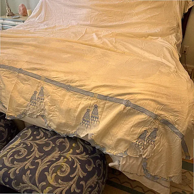 Vintage Porthault France King Flat Sheet Coverlet Embroidered Scalloped