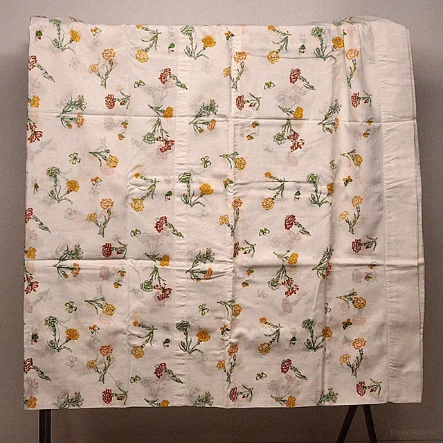 White Twin Size Flat Top Sheet Coverlet Red Yellow Floral & Butterflies Motif